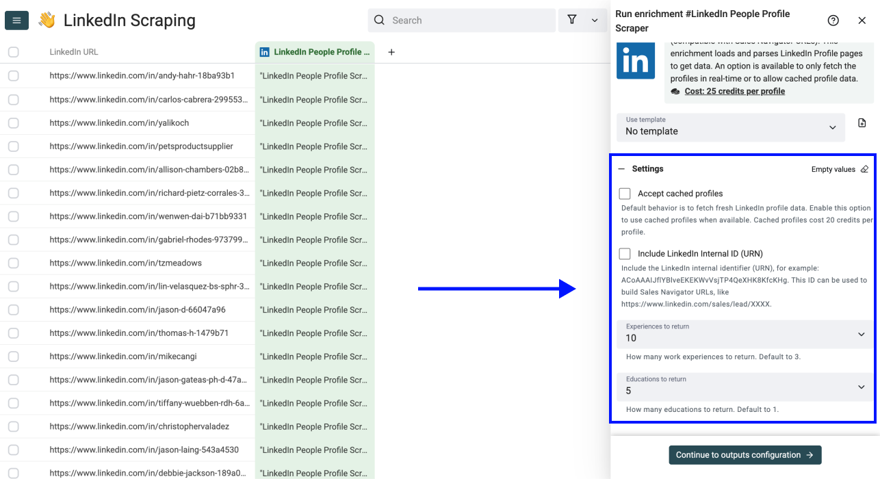 How To Scrape LinkedIn Profile Details - Enrichment Settings